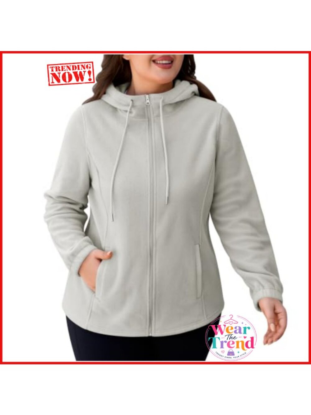 Plus Size Fleece Jacket Full Zip Warm Hoodie with Pockets